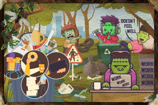 Story Garbage Human humans only work and work and buy to much stuff, made only trash over trash.